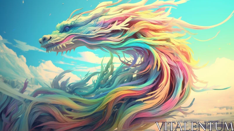 Majestic Chinese Dragon Flying through Cloudy Sky AI Image