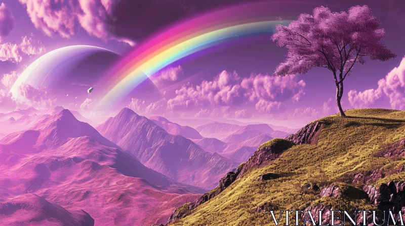 Majestic Landscape with Rainbow and Mountains AI Image