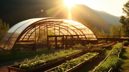 Mountainous Greenhouse in Radiant Sunlight