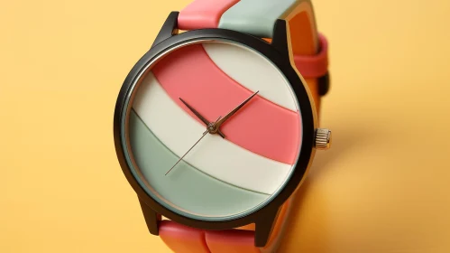 Pink and Green Wristwatch on Yellow Background