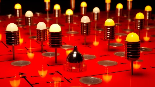 Red Electronic Circuit Board with Colorful Lights