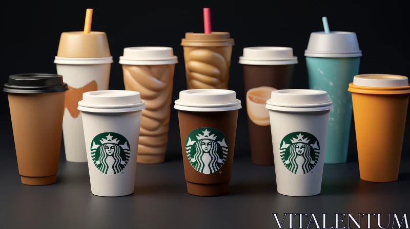 Starbucks Coffee Cups Collection on Dark Background AI Image