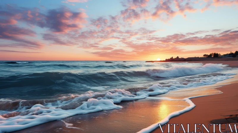 Tranquil Beach Sunset Scene AI Image