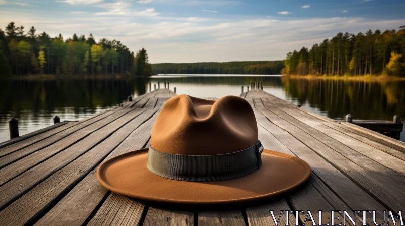 Brown Felt Hat on Wooden Dock - Close-Up Fashion Photography AI Image
