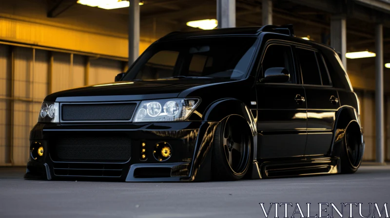 Captivating Black SUV in Garage - Japonisme Inspired AI Image