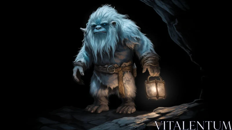 Enigmatic Yeti in Dark Cave AI Image