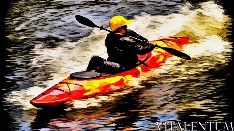 Exciting Kayaking Adventure in Red and Yellow Kayak AI Image