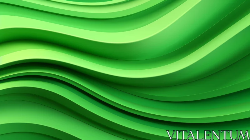 Green Wavy Shapes: Abstract 3D Rendering Background AI Image