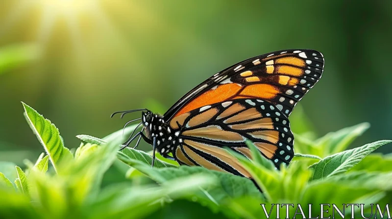 Monarch Butterfly Close-up on Green Leaf AI Image