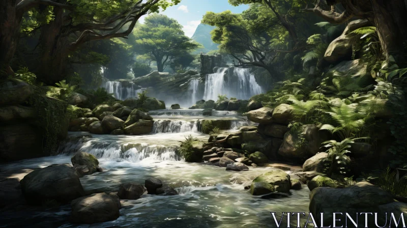 Tranquil Jungle Waterfall Landscape AI Image