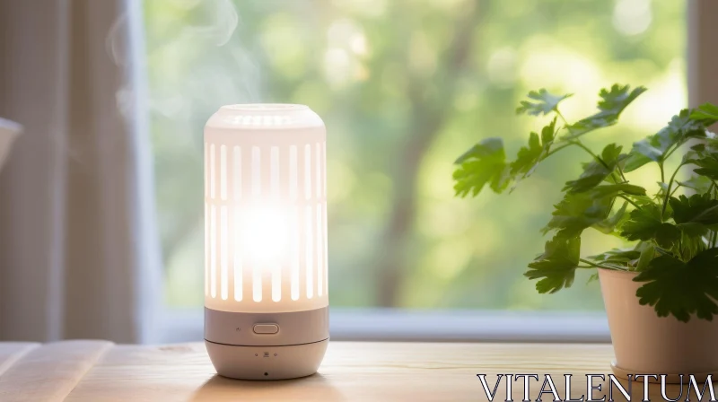 White Ceramic Aroma Diffuser on Wooden Table AI Image