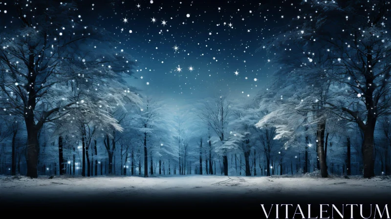 AI ART Winter Forest Snow Landscape with Stars