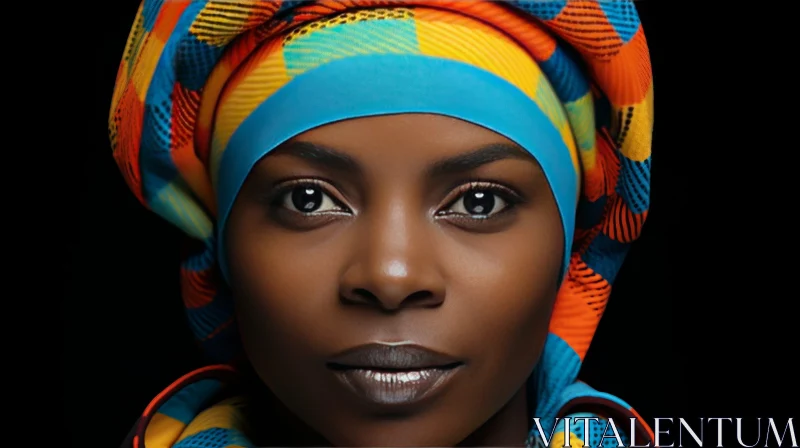Young African Woman with Colorful Headscarf AI Image