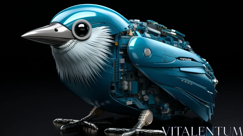 AI ART Blue Robotic Bird 3D Rendering