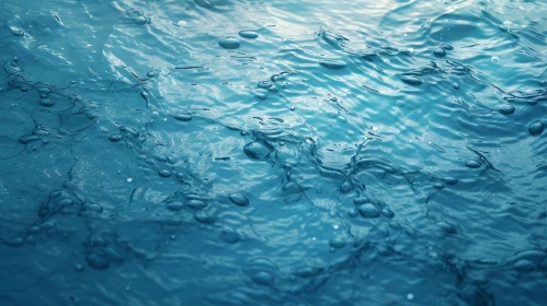 Clear Blue Water Surface with Waves and Bubbles
