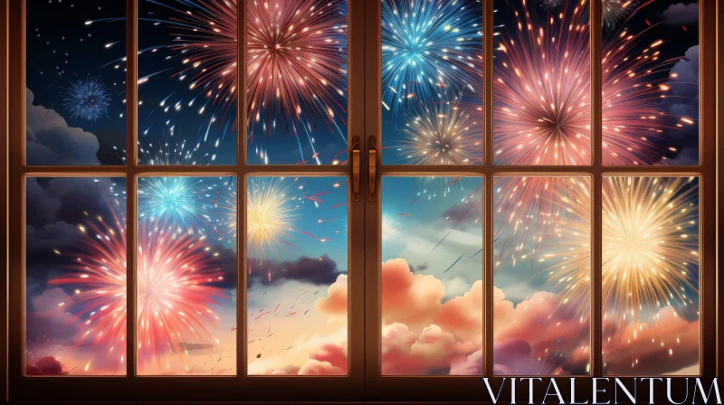 AI ART Colorful Fireworks Display in Night Sky