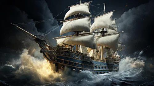 Dramatic Sailing Ship Painting | Stormy Sea Artwork