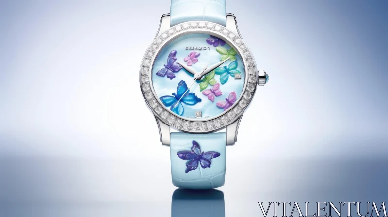 AI ART Elegant Butterfly Design Wristwatch | Blue Leather Strap