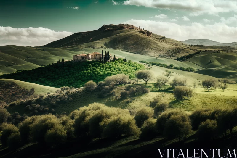 Enchanting Olive Trees and Countryside Hills - A Cinquecento Inspired Masterpiece AI Image