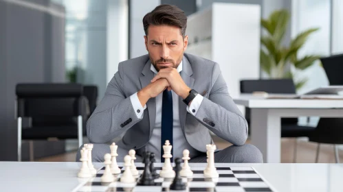 Man in Suit at Chessboard