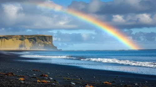 Ocean Rainbow Landscape with Beach and Waves