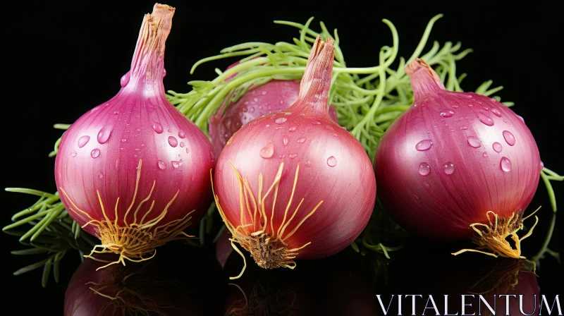AI ART Red Onions on Black Background - Freshness and Vibrancy Captured