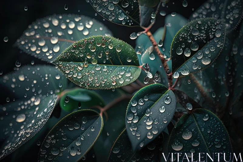 AI ART Serene Water Drops on Eucalyptus Leaves - A Captivating Nature Scene