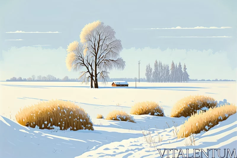 Serene Winter Landscape: House and Trees in Snow AI Image