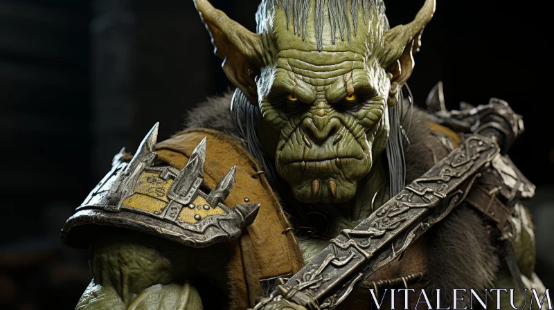 Sinister Green Orc Portrait with Axe AI Image