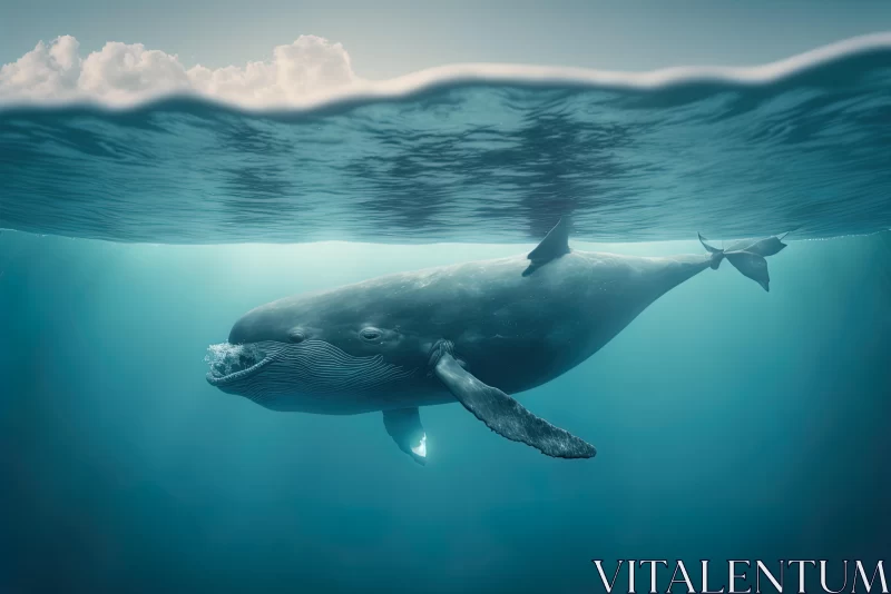 Underwater Whale Swimming in a Realistic Rendering AI Image