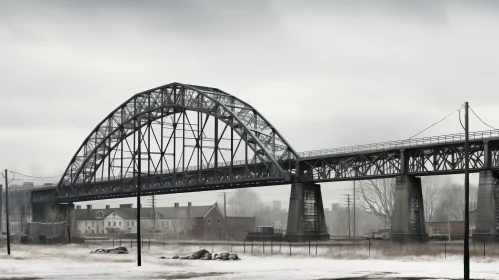 Urban Metal Bridge in Snowy Post-Apocalyptic Scene