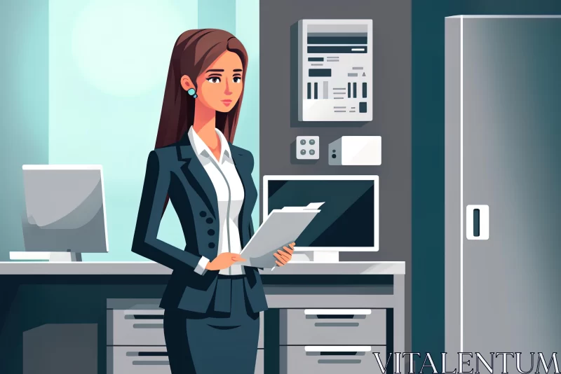 Woman Preparing Papers in Her Office - Vector Illustration AI Image