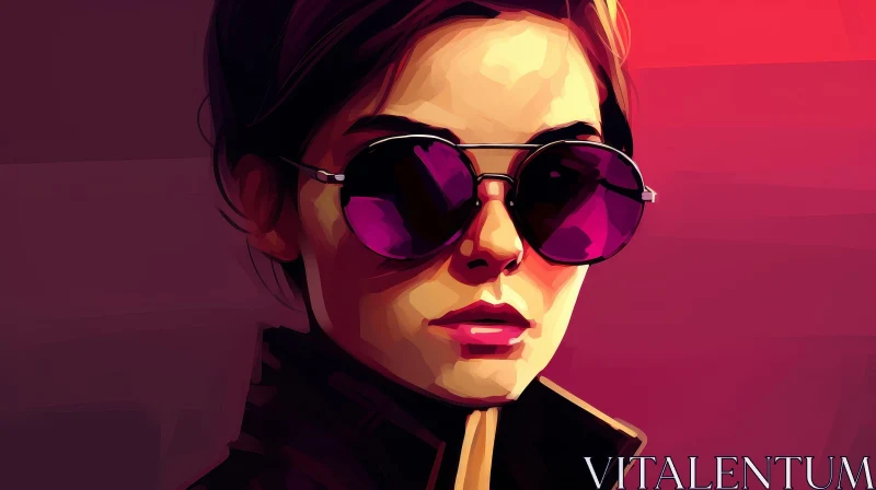 Young Woman Portrait in Purple Sunglasses AI Image