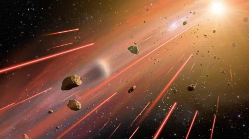Asteroid Belt in Space - Orbiting Sun