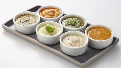 Delicious Varieties: Ceramic Bowls with Assorted Sauces