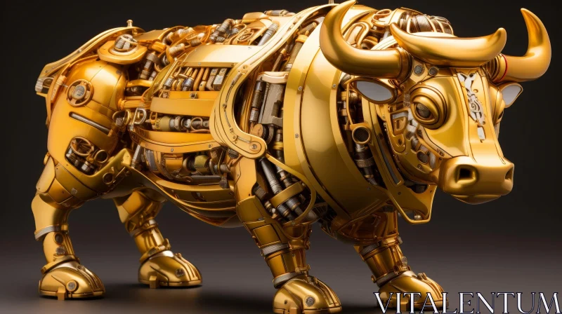 AI ART Golden Bull 3D Rendering - Intricate Steampunk Aesthetics