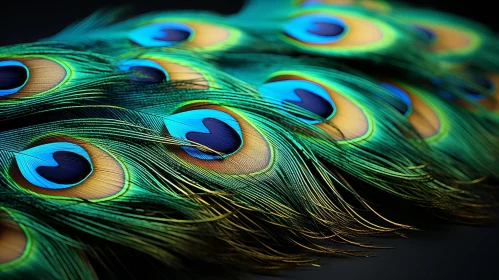 Intriguing Green Peacock Feathers Close-Up