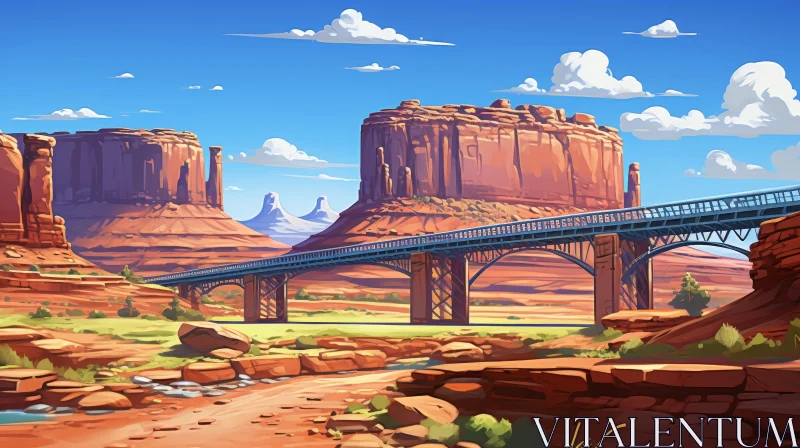 Metal Bridge in Canyon Under Sunny Sky AI Image