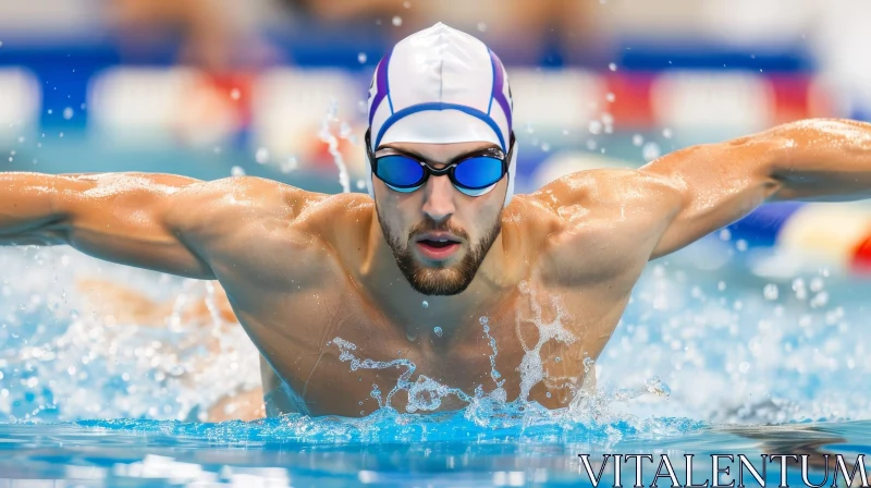 Powerful Butterfly Stroke Swimmer in Action AI Image
