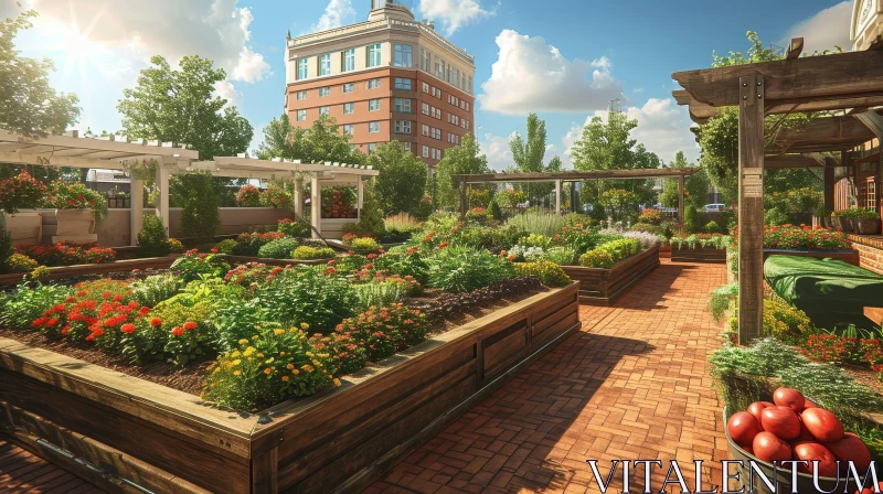 Serene Urban Rooftop Garden: A Botanical Oasis in the City AI Image
