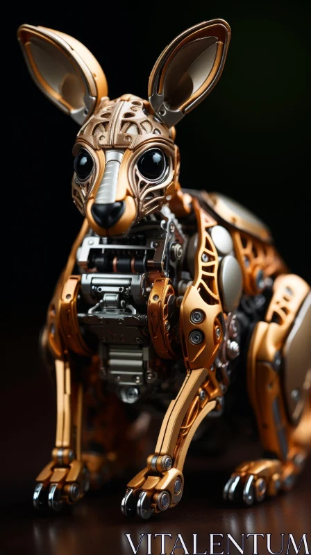 Steampunk Kangaroo 3D Rendering - Metal with Golden Finish AI Image