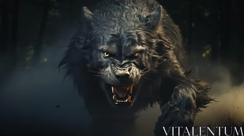 Terrifying Werewolf in Misty Forest AI Image
