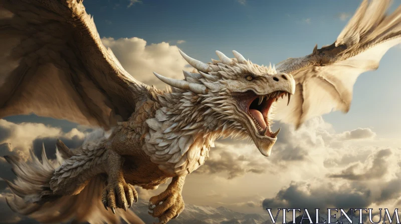 White Dragon Flight - Digital Fantasy Painting AI Image