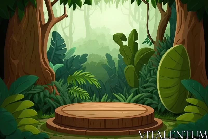 Wooden Stage in Jungle Scene | Animated Illustrations | Witty Cartoons AI Image