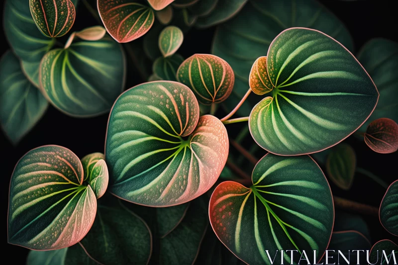 Close Up of Green Plant on Dark Background with Leaves | Bold Colorful Lines AI Image