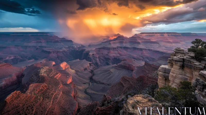 AI ART Grand Canyon Landscape: Majestic Beauty Under Stormy Sky
