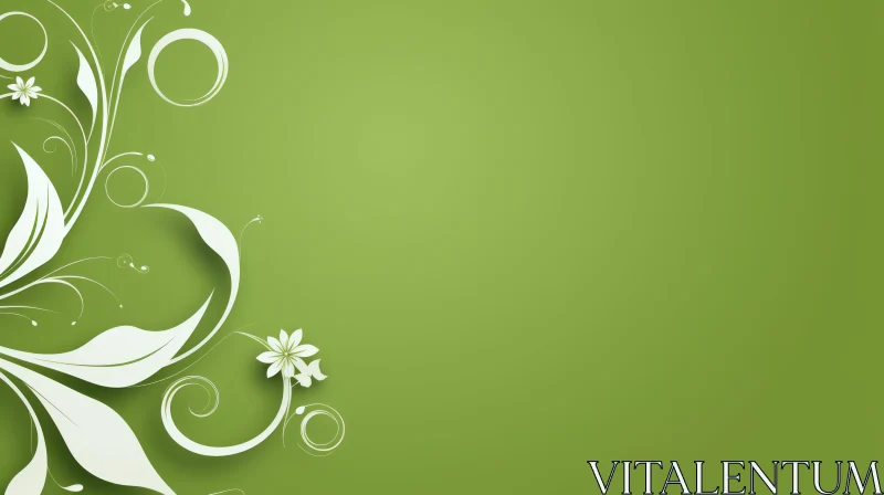 Green Background with White Floral Pattern AI Image