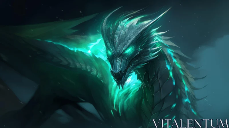 Green Dragon Digital Painting - Mystical Fantasy Art AI Image