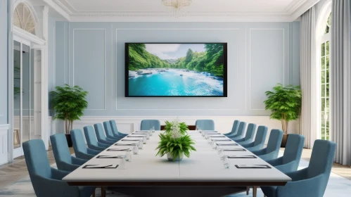 Modern Conference Room with Landscape Display AI Image