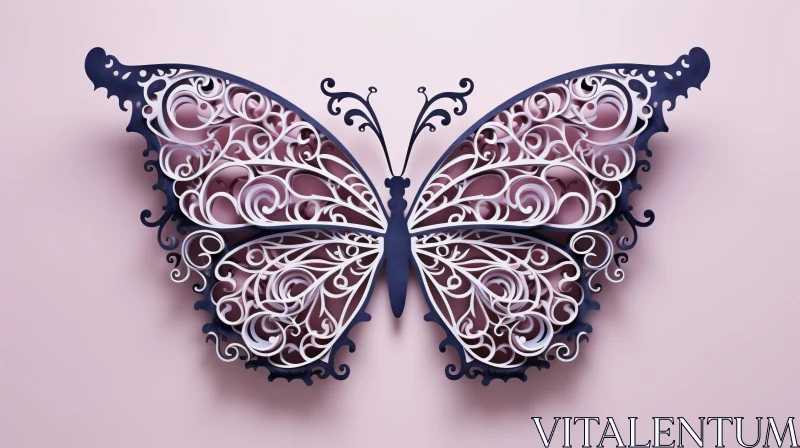 Paper Cut Butterfly 3D Rendering on Pink Background AI Image